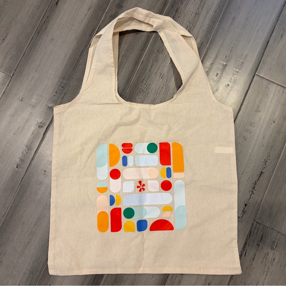 [NWOT] Canvas Tote Bag with Colorful Geometric Print